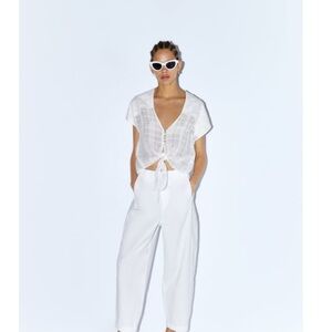 Zara Embroidered knotted top